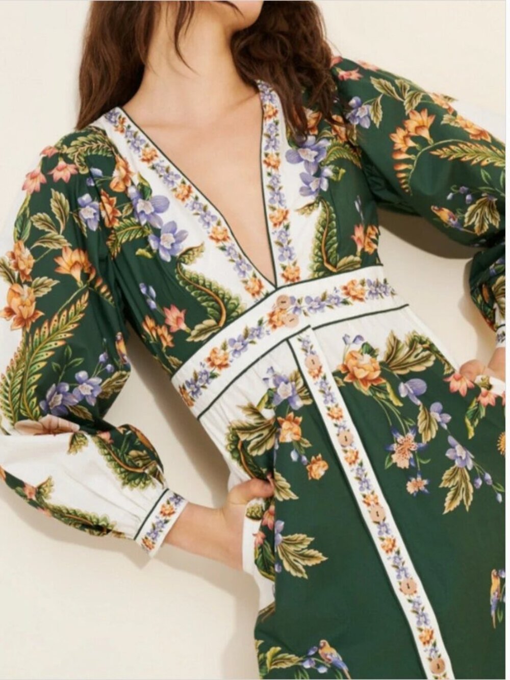 Farm Rio Midi Cotton Floral Graphic Shirt Dress Long Sleeve size XS - Picture 3 of 8